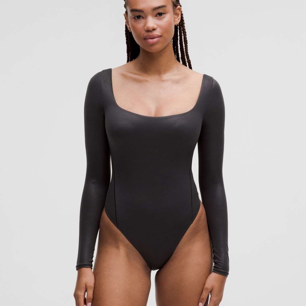 lululemon Black Shine Wundermost Long Sleeve Bodysuit